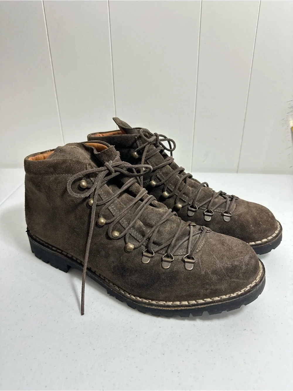 Dirndl + Bua Mens Size 44 Brown Suede Lace Up Up Sole Ankle Boots made in Italy